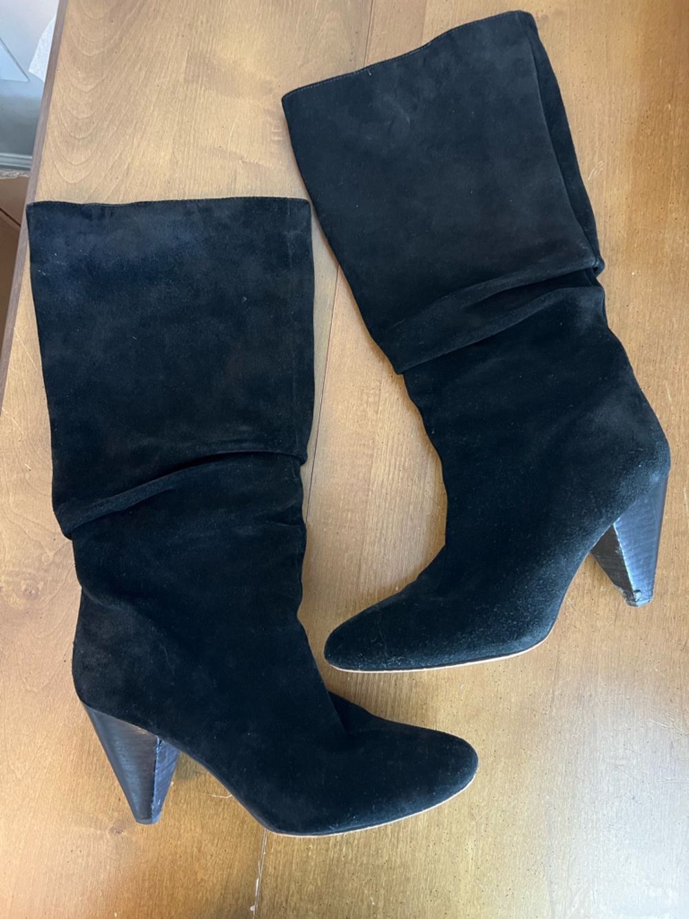 Vince Camuto Black Suede Slouchy Cone Heel Knee High Boots 8M VC GEI1